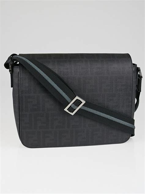 Fendi Black Zucchino Spalmati Coated Canvas Messenger Bag 